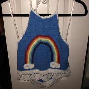Forever 21 Rainbow Halter Crop top Medium
